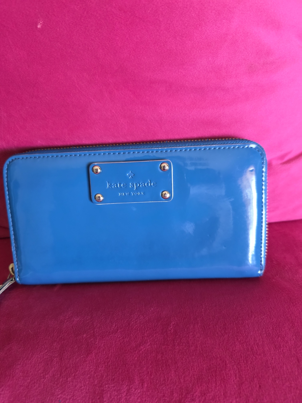 kate spade New York Blue Patent Zip Wallet